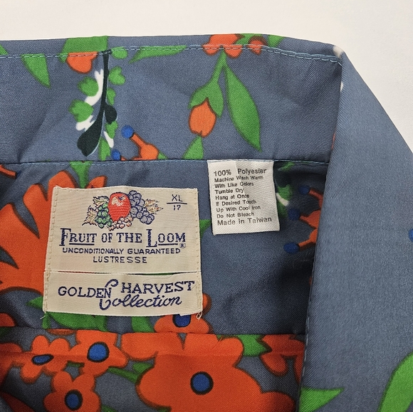 VTG Fruit of The Loom Teal & Orange floral blouse, Size XL - Picture 3 of 8